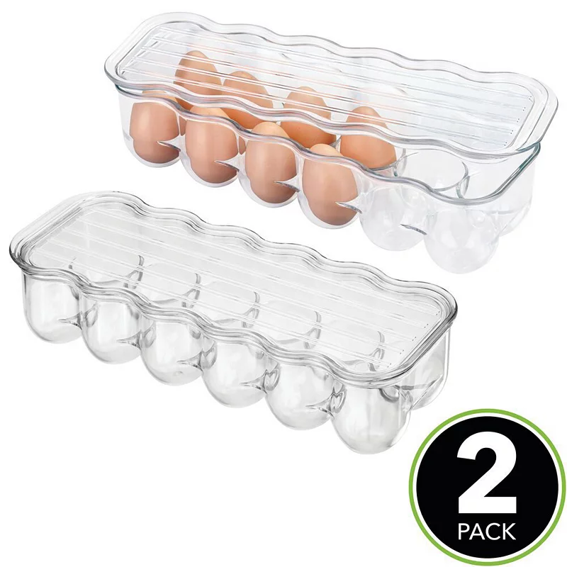 mDesign Egg Storage Tray Holder for Refrigerator， 24 Eggs， 2 Pack