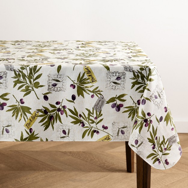 Montalcino Italian Olive Branches Printed Vinyl Indoor outdoor Tablecloth Elrene Home Fashions