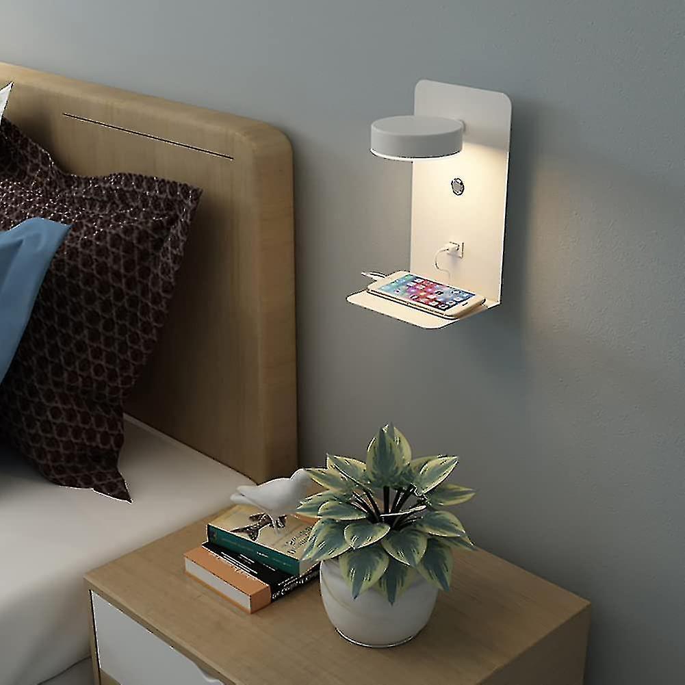 Adjustable Bedside Lamp With Switch Shelf Light 12w Led， Bedside Lamp With Usb Port Charging And Min