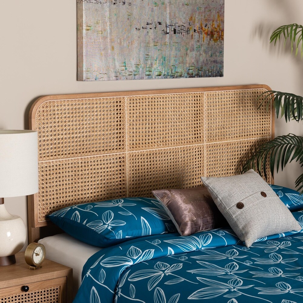 bali   pari Lainer Modern Bohemian Bayur Wood and Natural Rattan Headboard