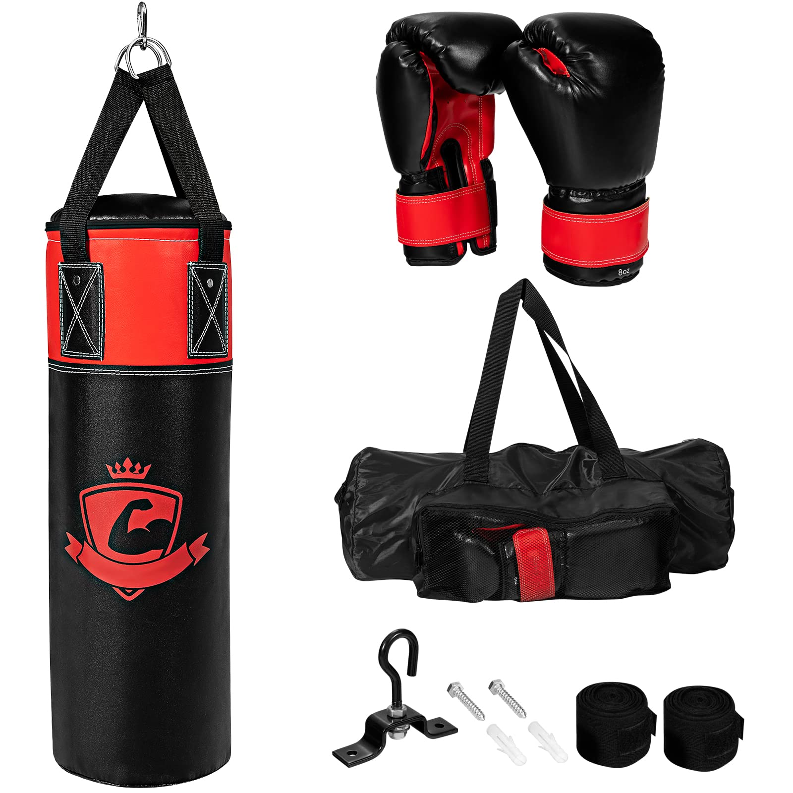 Costzon Kids Hanging Punching Bag Set, 6 PCS Filled 4-Tier PVC Boxing Set