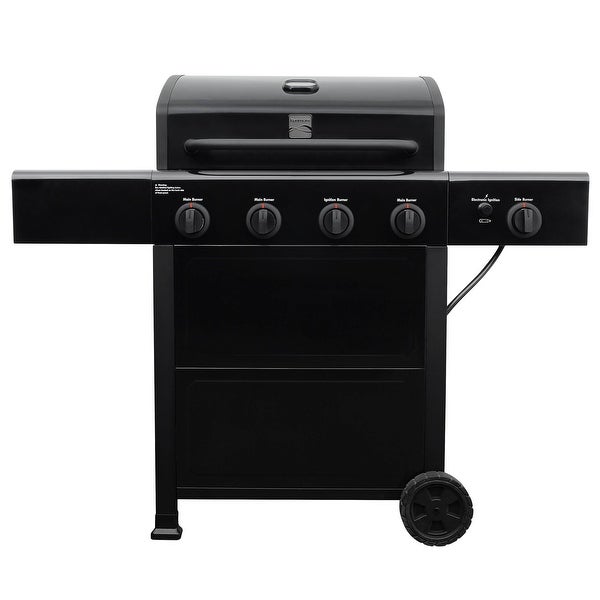 4-Burner Outdoor Propane Gas Grill with Side Burner， Open Cart， Stainless Steel