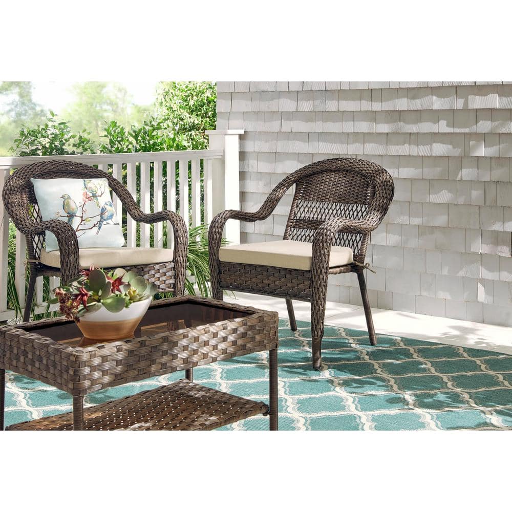 StyleWell Mix and Match Stackable Brown Resin Wicker Outdoor Patio Lounge Chair with Beige Cushion 65-183361