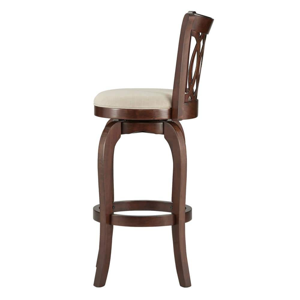 HomeSullivan 42.9 in. Beige Scroll Back Linen Swivel Bar Stool 401133N-29BL