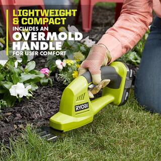 RYOBI ONE+ 18V Cordless Battery Grass Shear and Shrubber Trimmer with 1.3 Ah Battery and Charger P2910