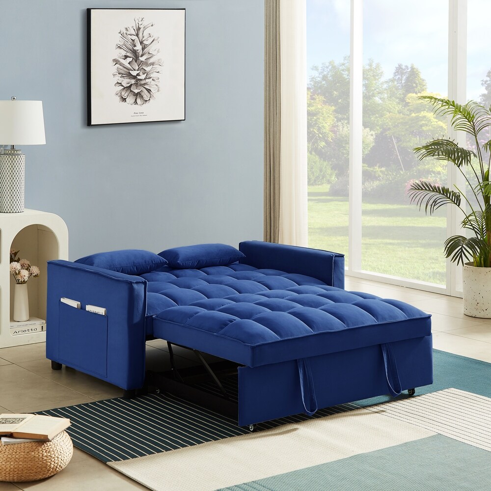 Velvet Convertible Loveseat Sleeper Sofa Couch with Adjustable Backrest