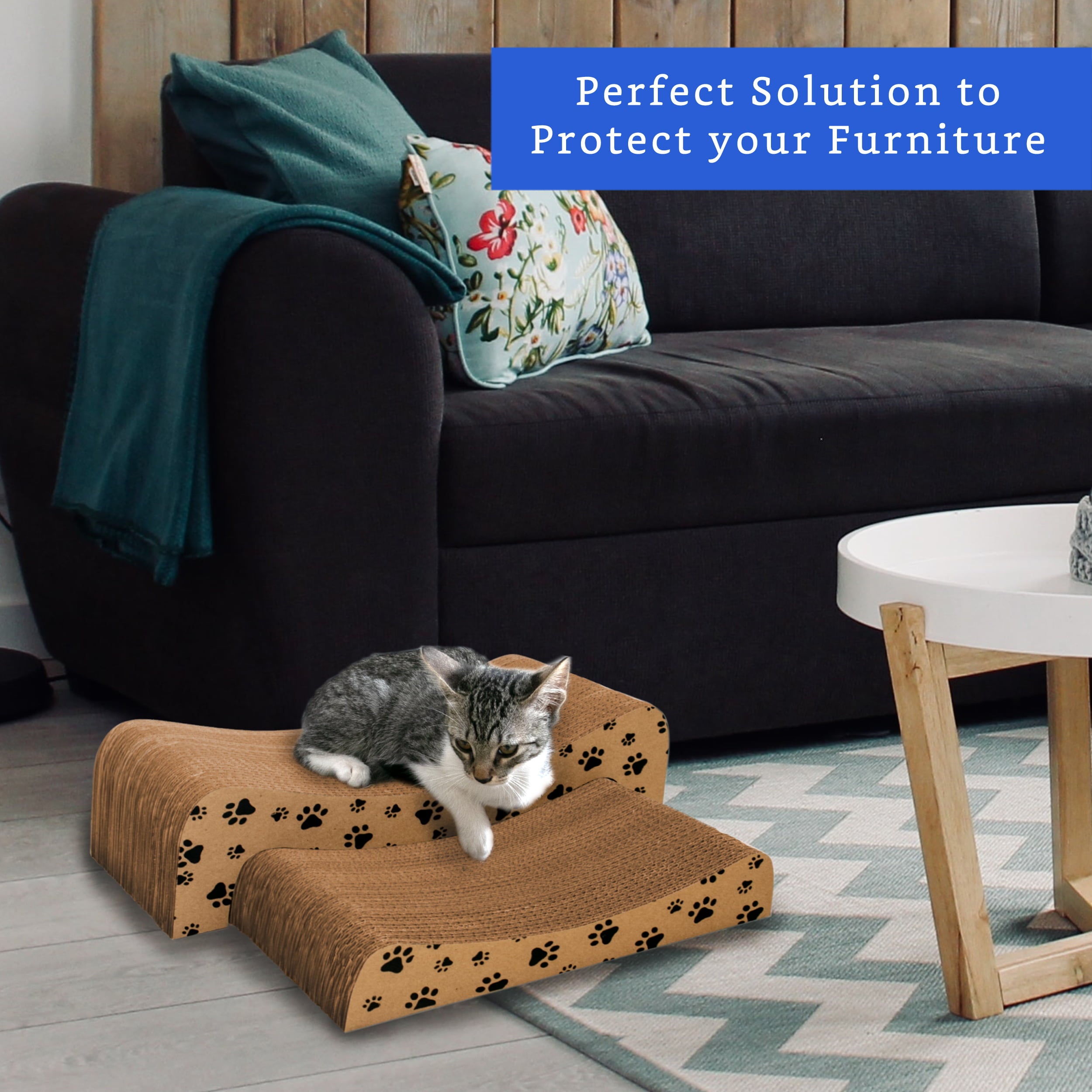 Cat Scratcher (2 in 1) - Cardboard Cat Scratcher for Indoor Cats - Cat Scratch Pad by WEE Pets