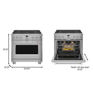 Cafe 36 in. 6.2 cu. ft. Smart Slide-In Gas Range in Stainless Steel with 6 Burners Air Fry and Convection CGY366P2TS1