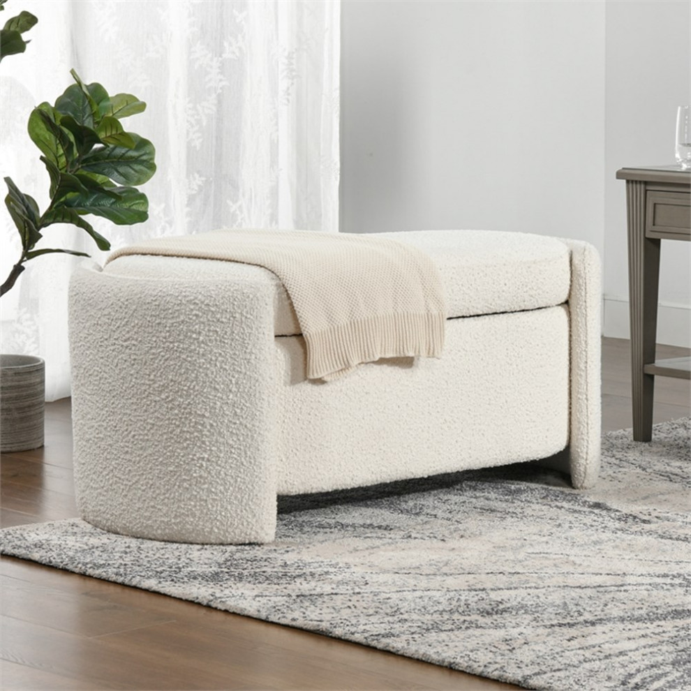 Jennifer Taylor Home Fuji 44 quotUpholstered Boucle Oval Storage Bench Ivory White   Transitional   Footstools And Ottomans   by Homesquare  Houzz