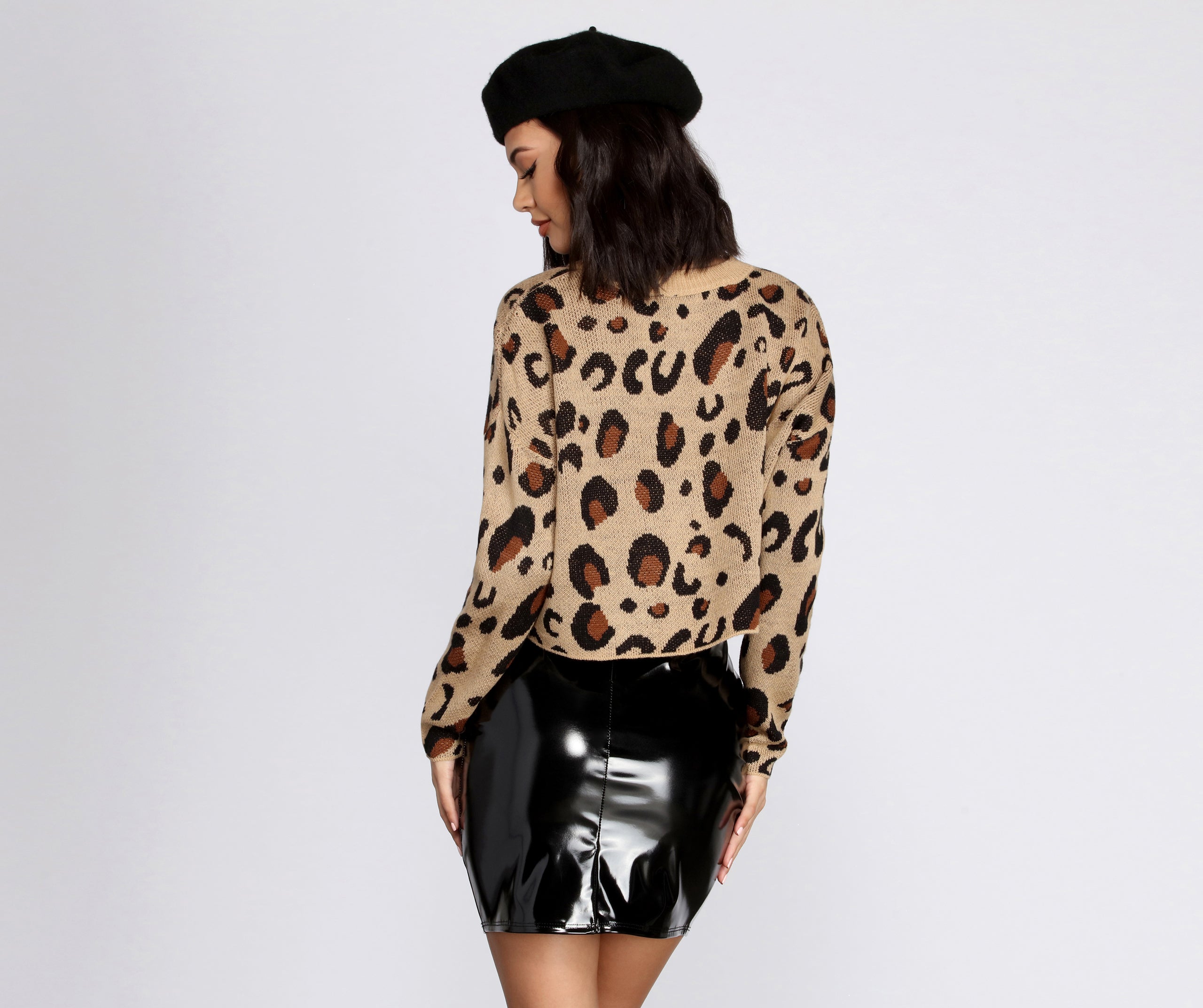 Living In Leopard Print Crop Sweater