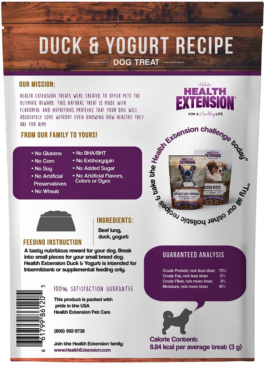 Health Extension Bully Puffs Grain-Free Duck and Yogurt Dog Treats