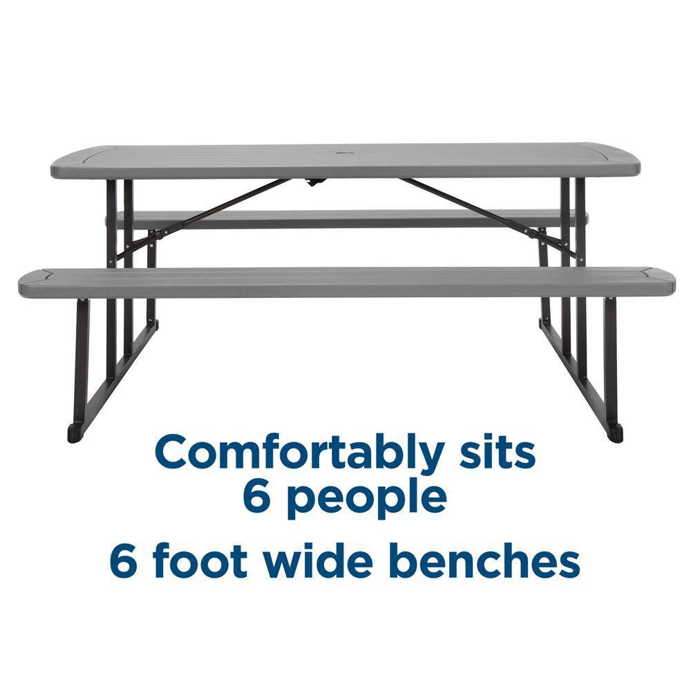 Cosco 6 ft. Dark Gray Wood Grain Folding Picnic Table C902HD87DGR1E