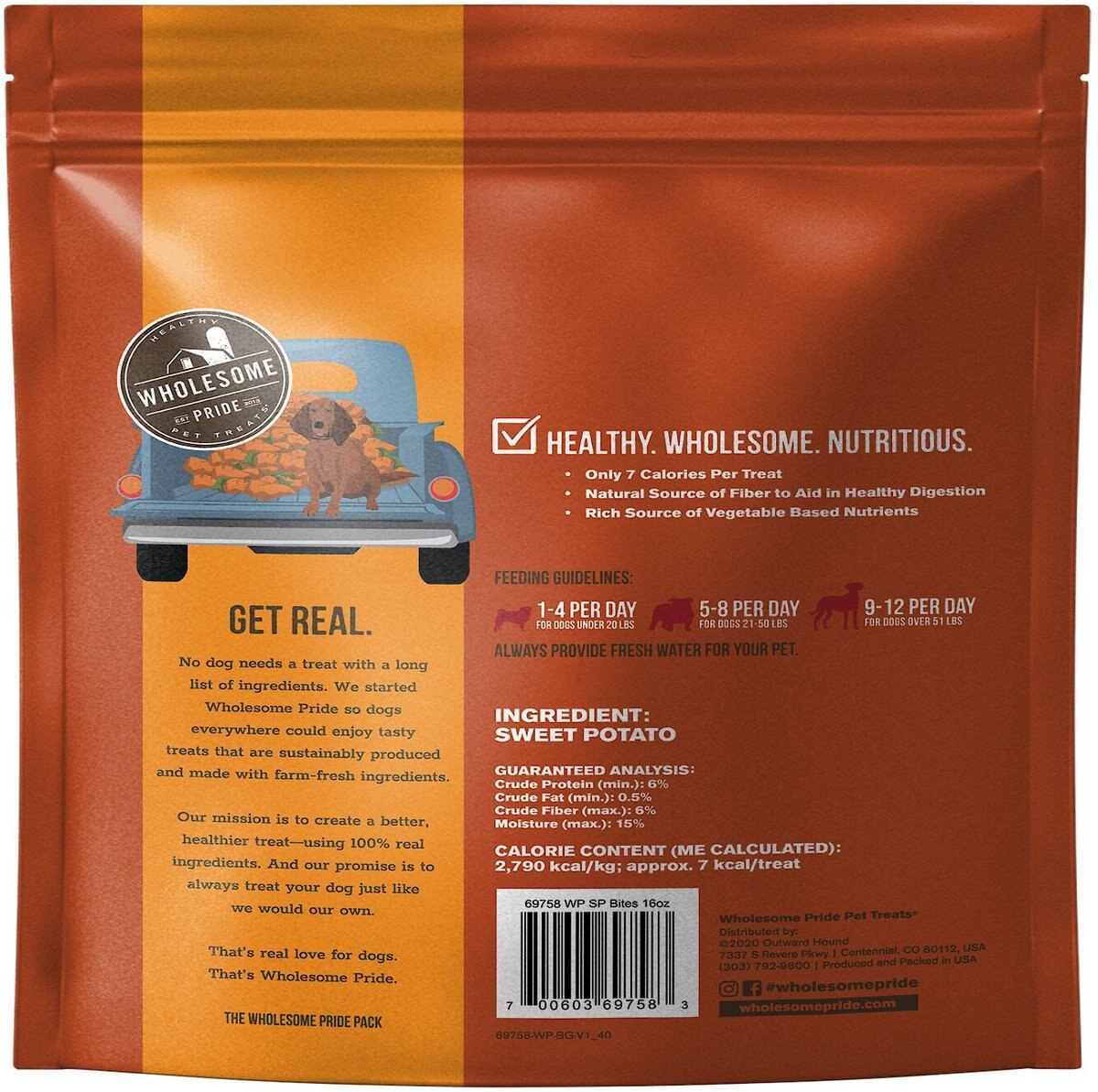 Wholesome Pride Pet Treats Sweet Potato Bites 100% All-Natural Single Ingredient Dog Treats， 16-oz