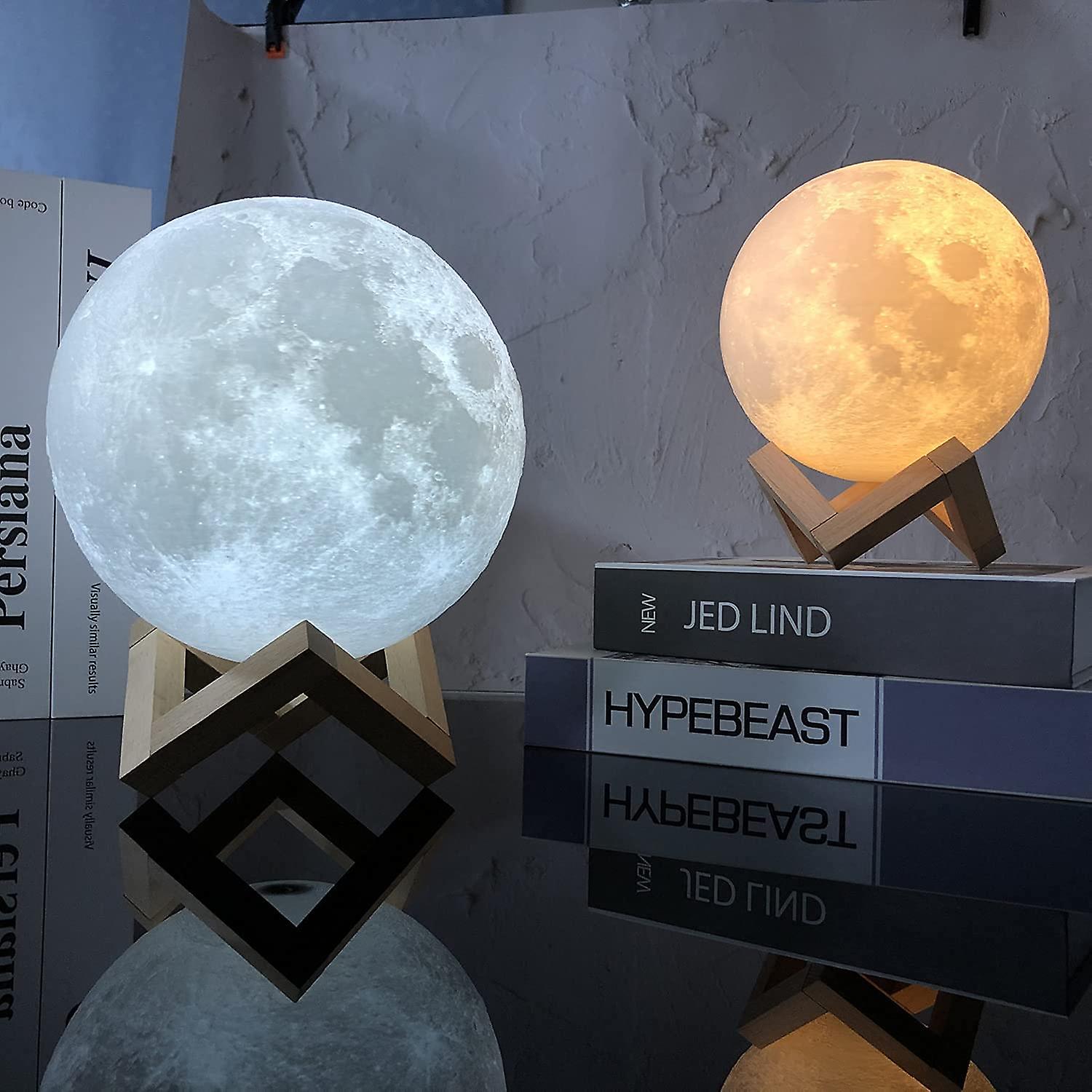 Bedside Lamp 3d Moon Lamp Standard Size Night Light Moon Light 3 Led Colors With Wooden Stand and Remote Control/touch And Usb Rechargeable Diameter 15