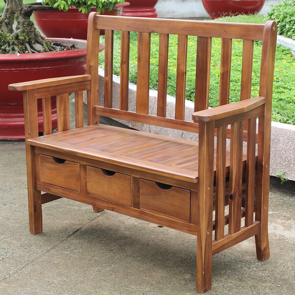 International Caravan Highland 3 Drawer Acacia Bench