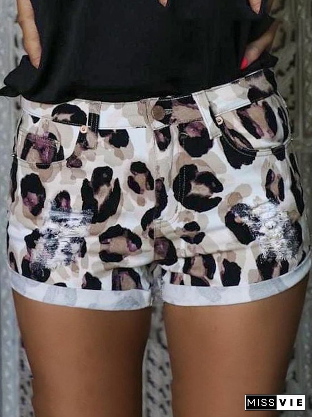 White-Gray Printed Casual Shift Shorts