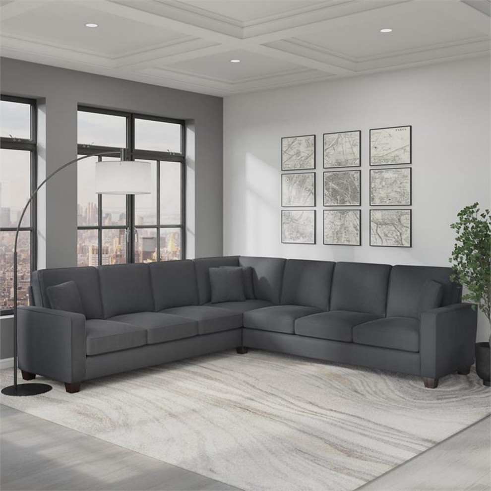 Stockton 111W L Shaped Sectional Couch in Chocolate Brown Microsuede   Transitional   Sectional Sofas   by Homesquare  Houzz