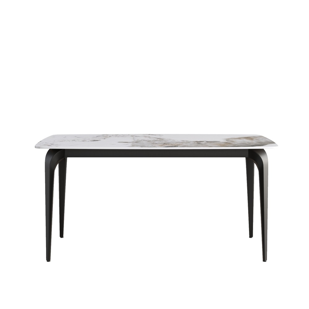 63 Inch White Artificial Stone and Metal Leg Dining Table for 6 People