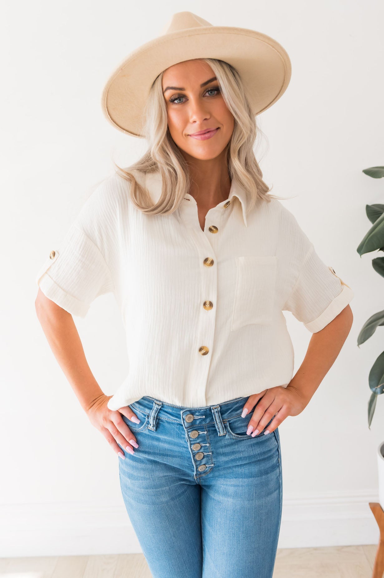 Always Happy Modest Button Blouse