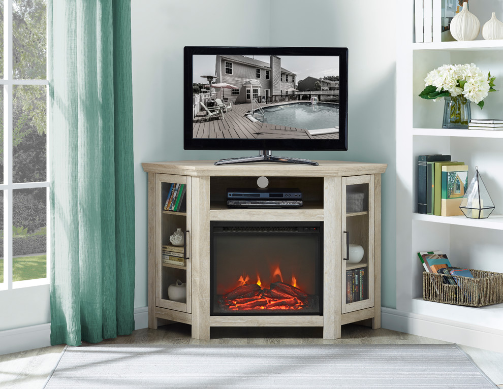 48 quotWood Corner Fireplace Media TV Stand Console   Farmhouse   Entertainment Centers And Tv Stands   by VirVentures  Houzz