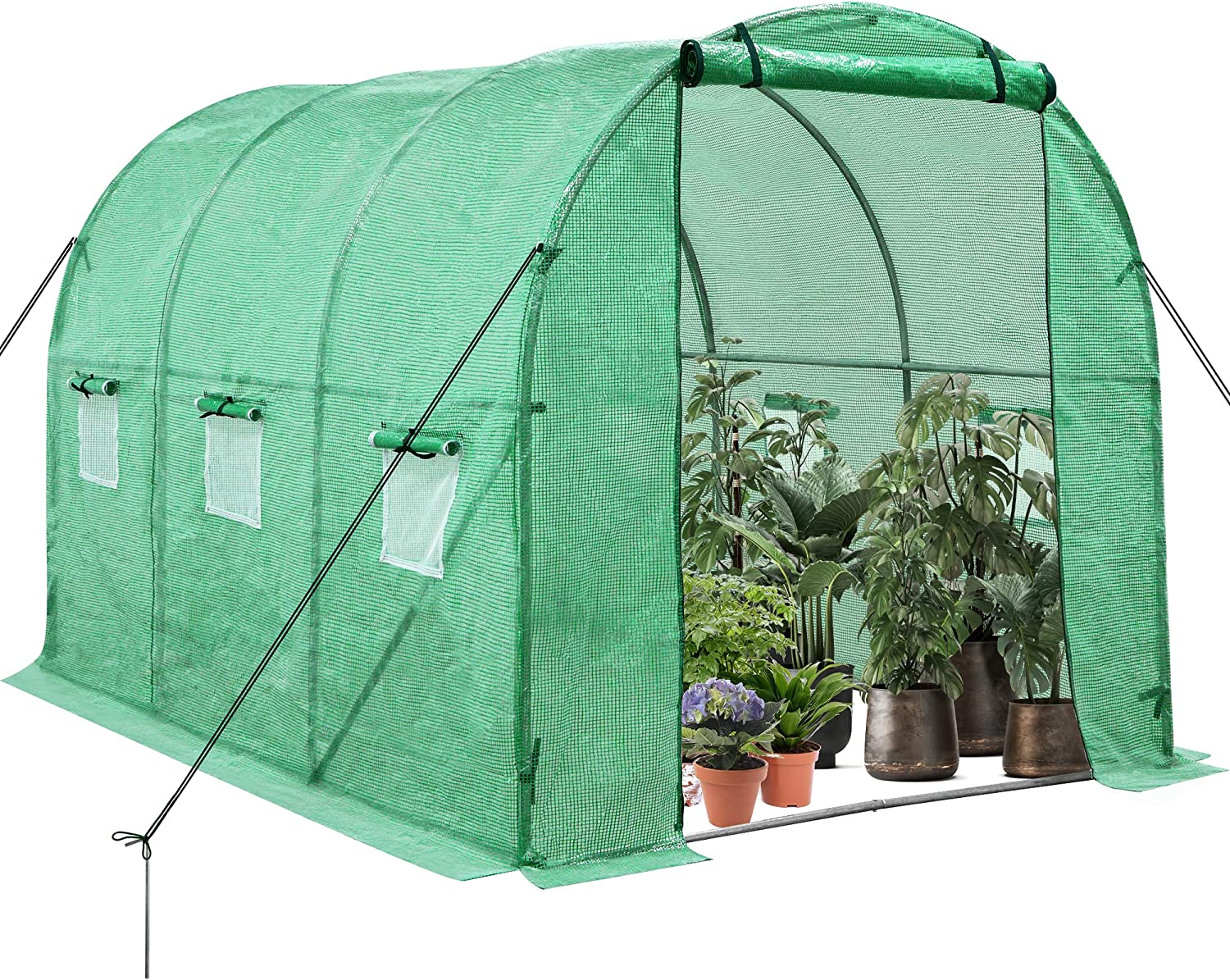 YITAHOME 10'x7'x7' Greenhouses Outdoor Large Walk-in Green house Heavy Duty Tunnel Green Houses Portable Hot Plant Gardening Upgraded Galvanized Steel Stake Ropes Zipper Screen Door 5 Crossbars Garden