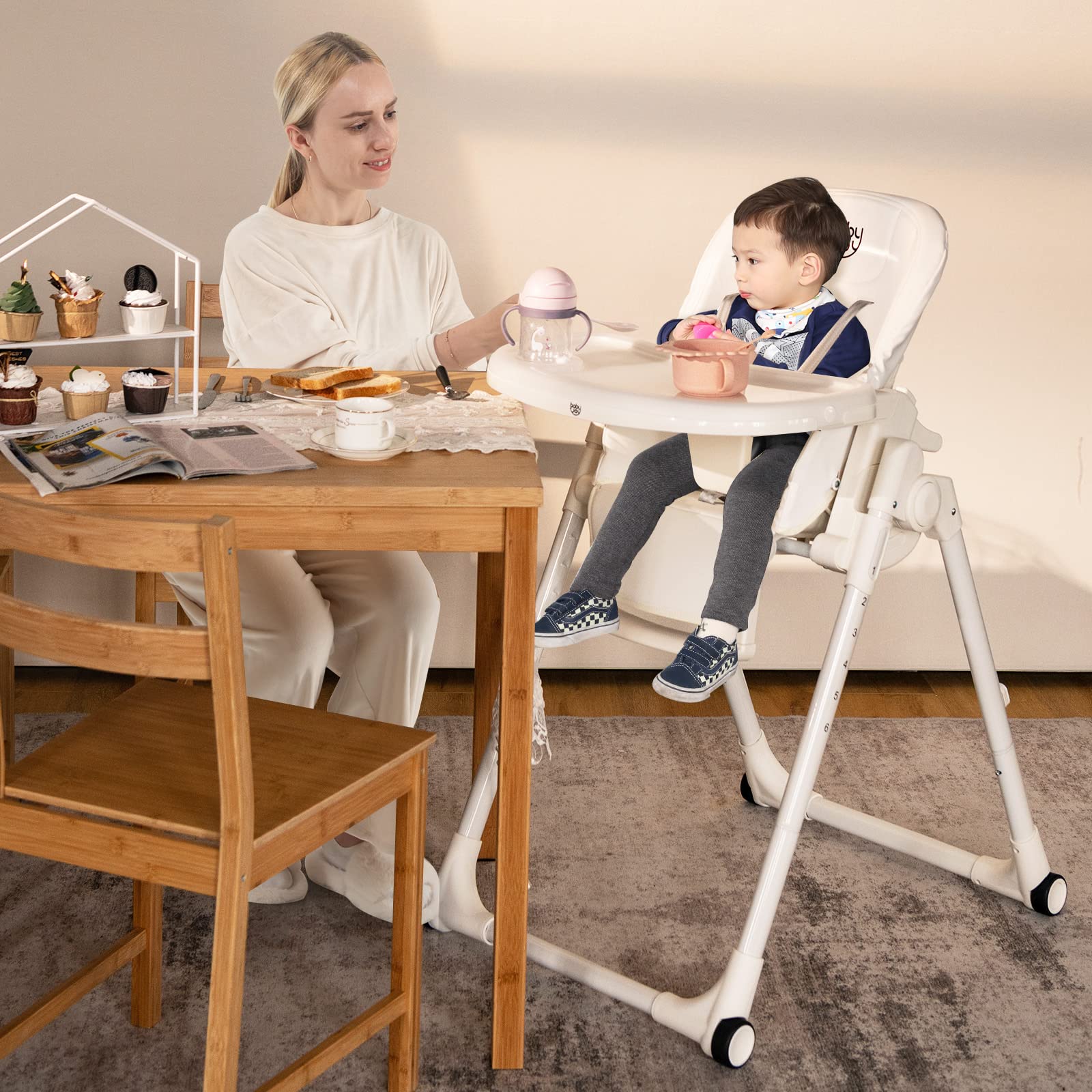 Costzon High Chair for Babies & Toddlers, Foldable Highchair