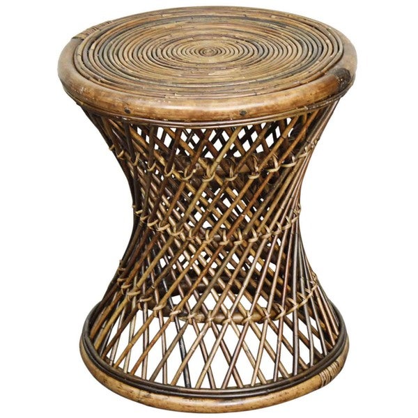 Keala Brown/Off-white Rattan Round Stool