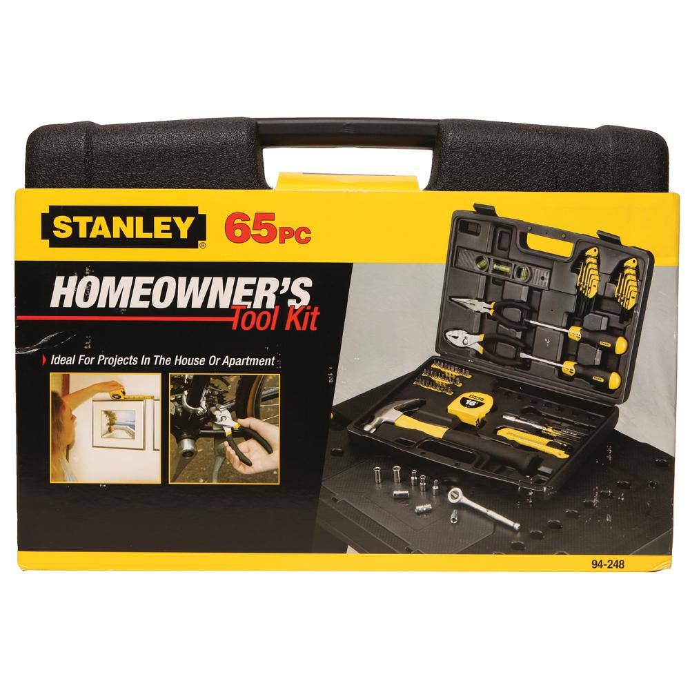 Stanley Home Tool Kit (65-Piece) and FATMAX 6 ft. x 12 in. Keychain Pocket Tape Measure 94-248W33706M