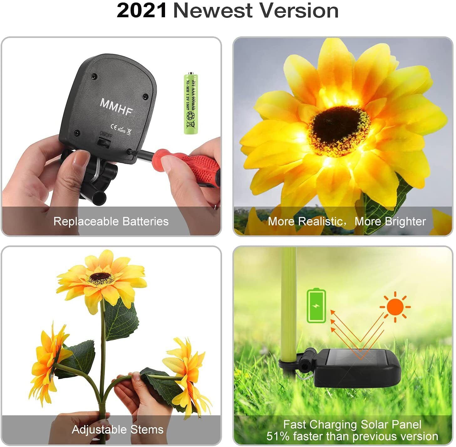 3 Outdoor Garden Sunflower Solar Lights Upgrade LED Yard Path Landscape Light