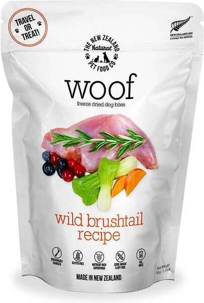 The New Zealand Natural Pet Food Co. Woof Wild Brushtail Recipe Grain-Free Freeze-Dried Dog Treats， 1.76-oz bag