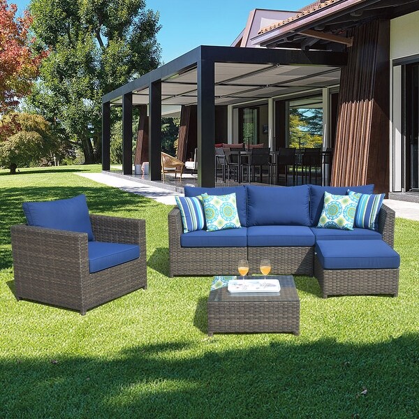 OVIOS Patio Furniture Deep Seat Wicker 6piece Set with Cushions