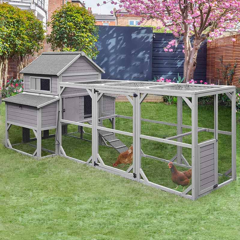 Morgete 137'' Chicken Coop for 8 - 10 Chickens， Large Hen House with 2 Nest Box， Wood Poultry Cage with 6 Perches