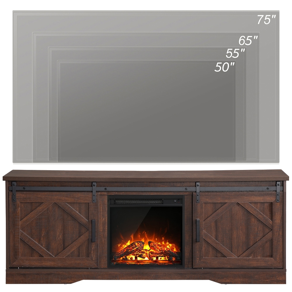 Fireplace TV Stand Farmhouse Sliding Barn Door Entertainment Center