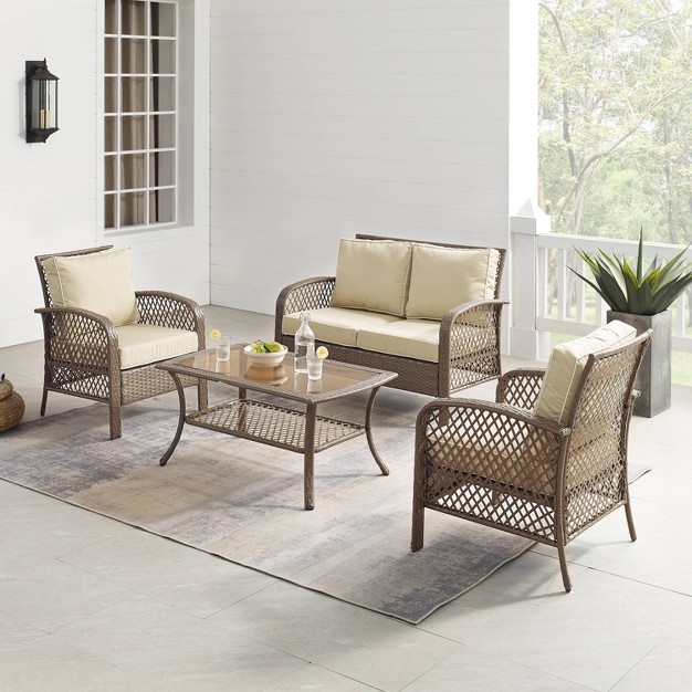 Tribeca 4pc Outdoor Wicker Conversation Set Sand driftwood Crosley