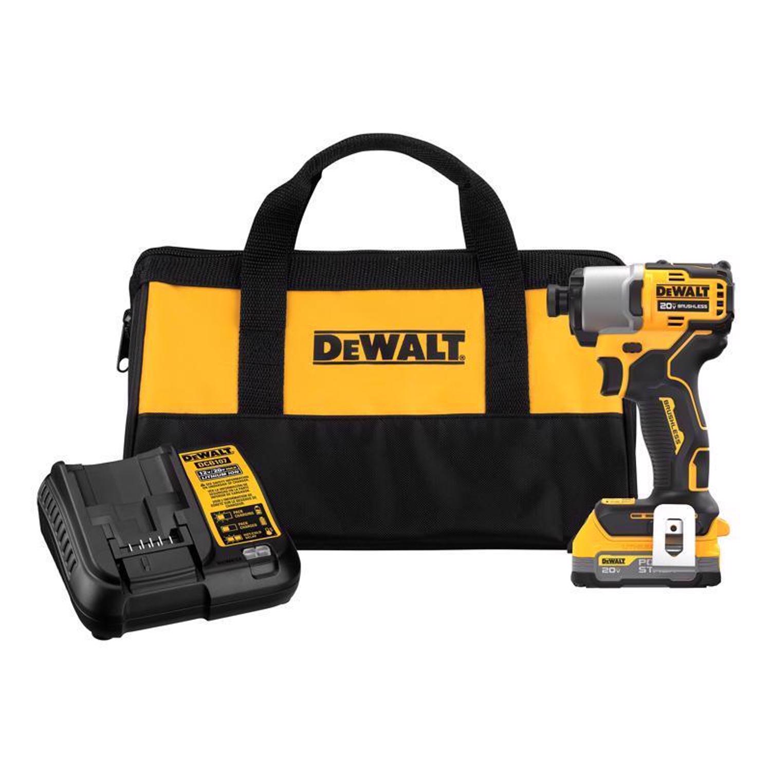 DW 20V MAX with POWERSTACK 1/4 in. Cordless Brushless Impact Driver Kit (Battery \u0026 Charger)