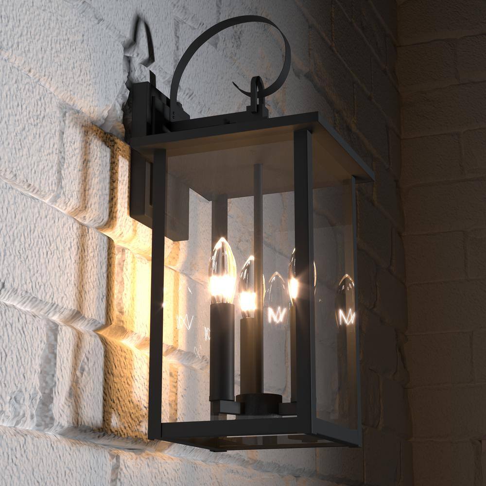 Maxax Hawaii 19.88 in. H 3-Bulb Black Hardwired Outdoor Wall Lantern Sconce with Dusk to Dawn MX7004-W3BK