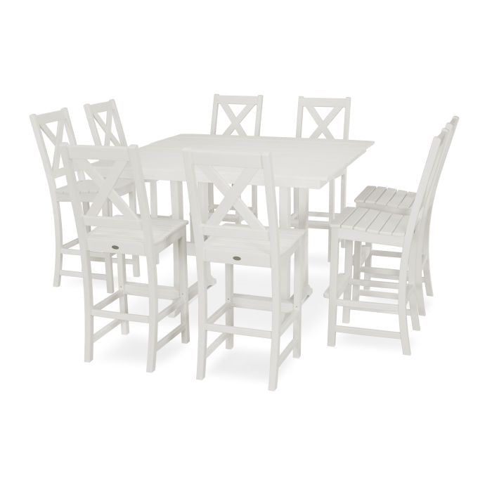 Polywood Braxton 9-Piece Farmhouse Trestle Bar Set in Vintage Finish PWS514-1-V