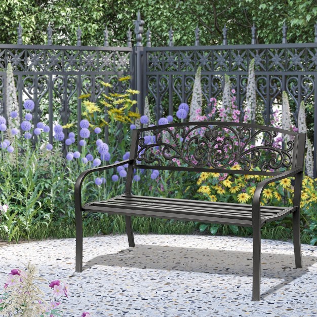 Blossoming Pattern Garden Decorative Patio Park Bench With Beautiful Floral Design amp Relaxing Comfortable Build