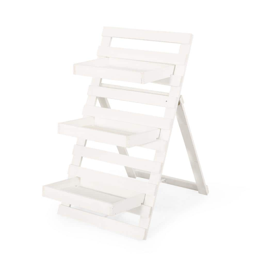 Noble House Wilnona 3-Tier Matte White Firwood Outdoor Plant Stand 106975