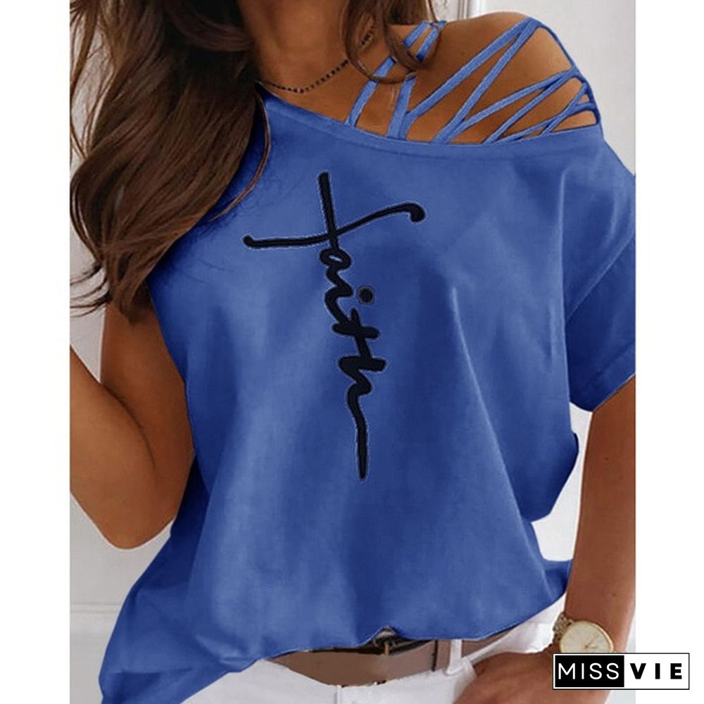 Women's T-shirt Summer New Fashion Women's Letter Printed Casual Short Sleeve Strapless T-shirt Loose Soft and Comfortable Summer Top Shirt XS-5XL