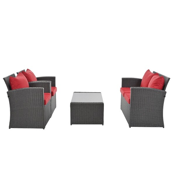 Red 4Piece Outdoor Patio Furniture Conversation Set