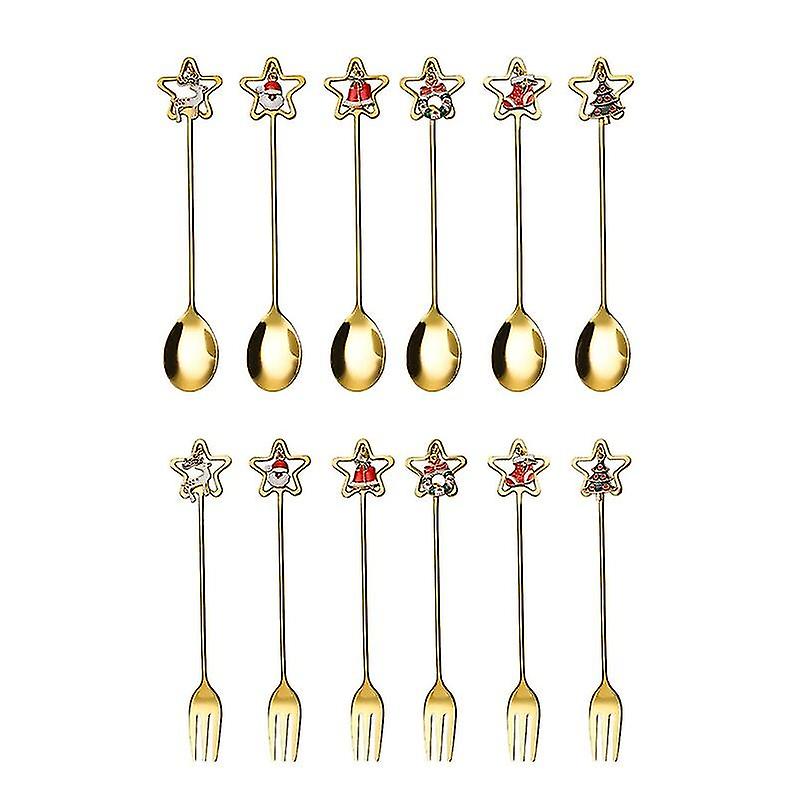 Jwl-stainless Steel Christmas Spoon Fork Cake Coffee Dessert Tea Ice Cream Stirring Spoon Cute Cartoon Teaspoon Dinnerware