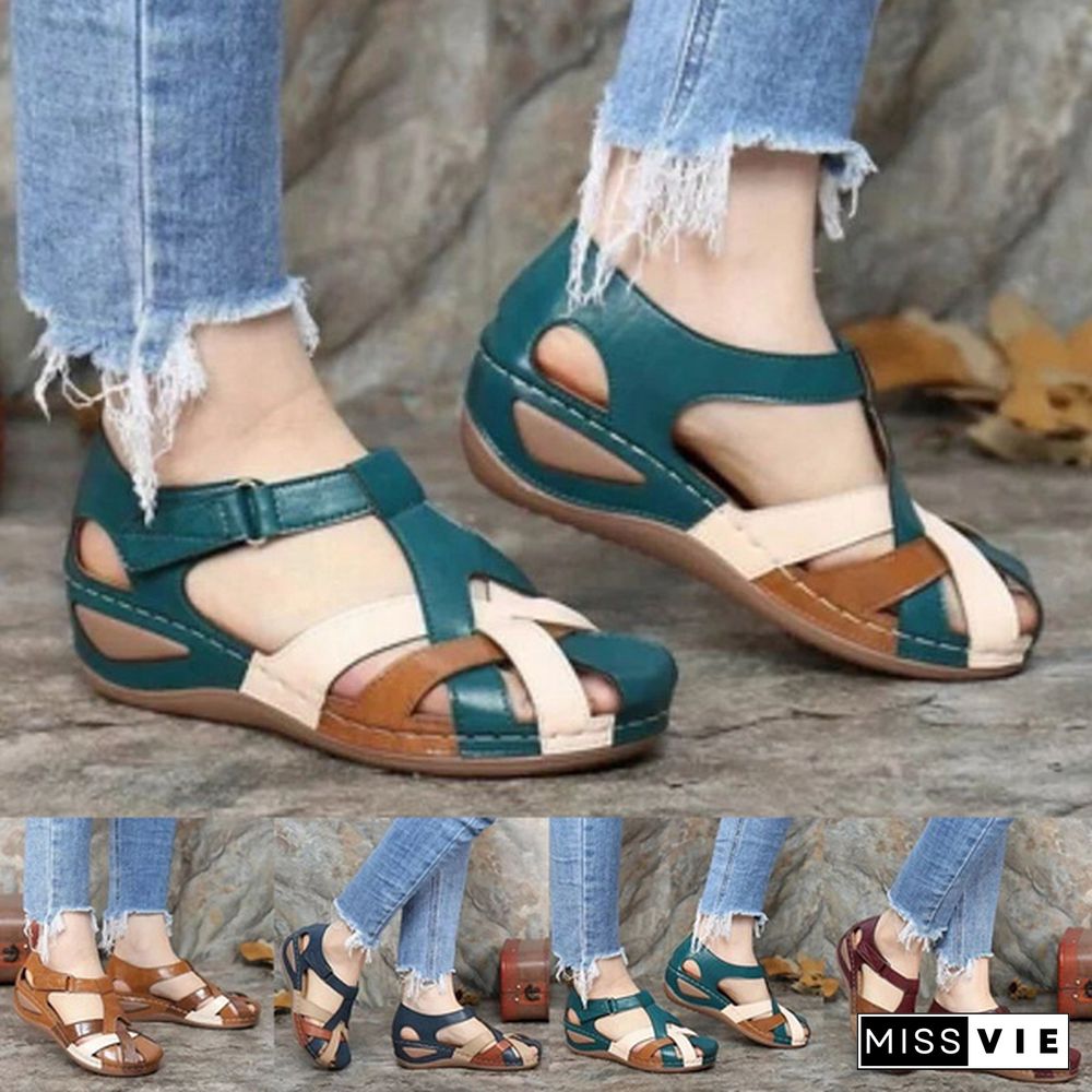 New Fashion Women Sandals Waterproof Slip On Round Female Flat Sandals Women Slippers Casual Comfortable Summer Ladies Shoes