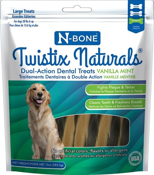 N-Bone Twistix Naturals Vanilla Mint Flavored Dental Dog Treats， Large