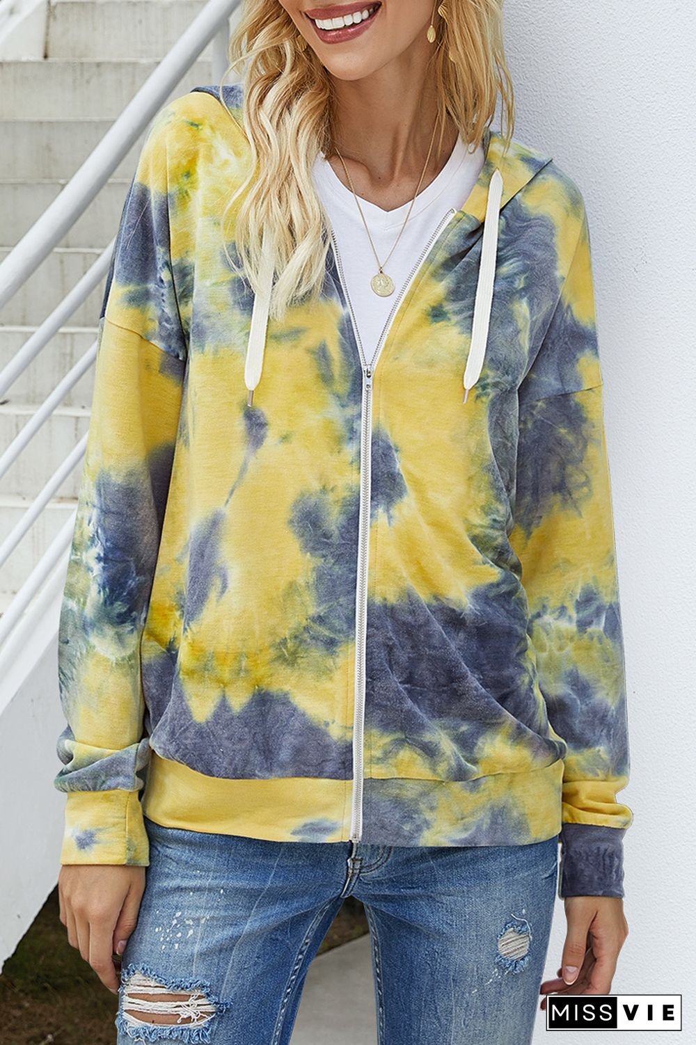 Tie Dye Zipper Long Sleeve Hoodie Coat