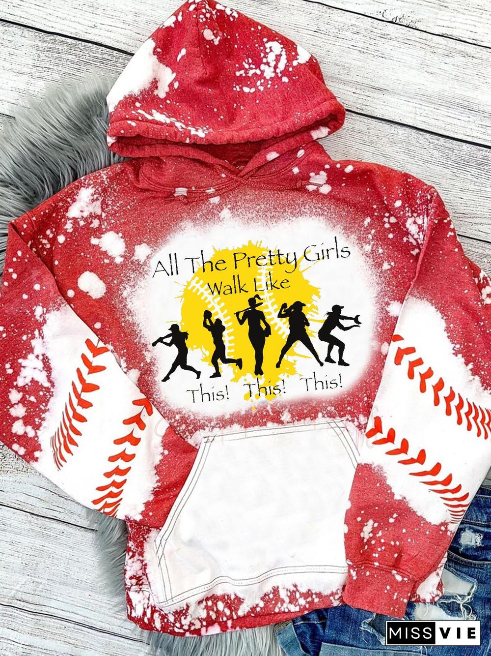 Women's Softball Print Hoodie Tie Dye Sweatshirt