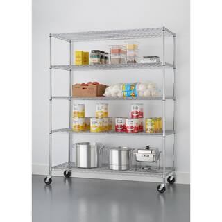 TRINITY EcoStorage Chrome 5-Tier Rolling Heavy Duty Steel Wire Shelving Unit (60 in. W x 77 in. H x 24 in. D) TBTZ-0904