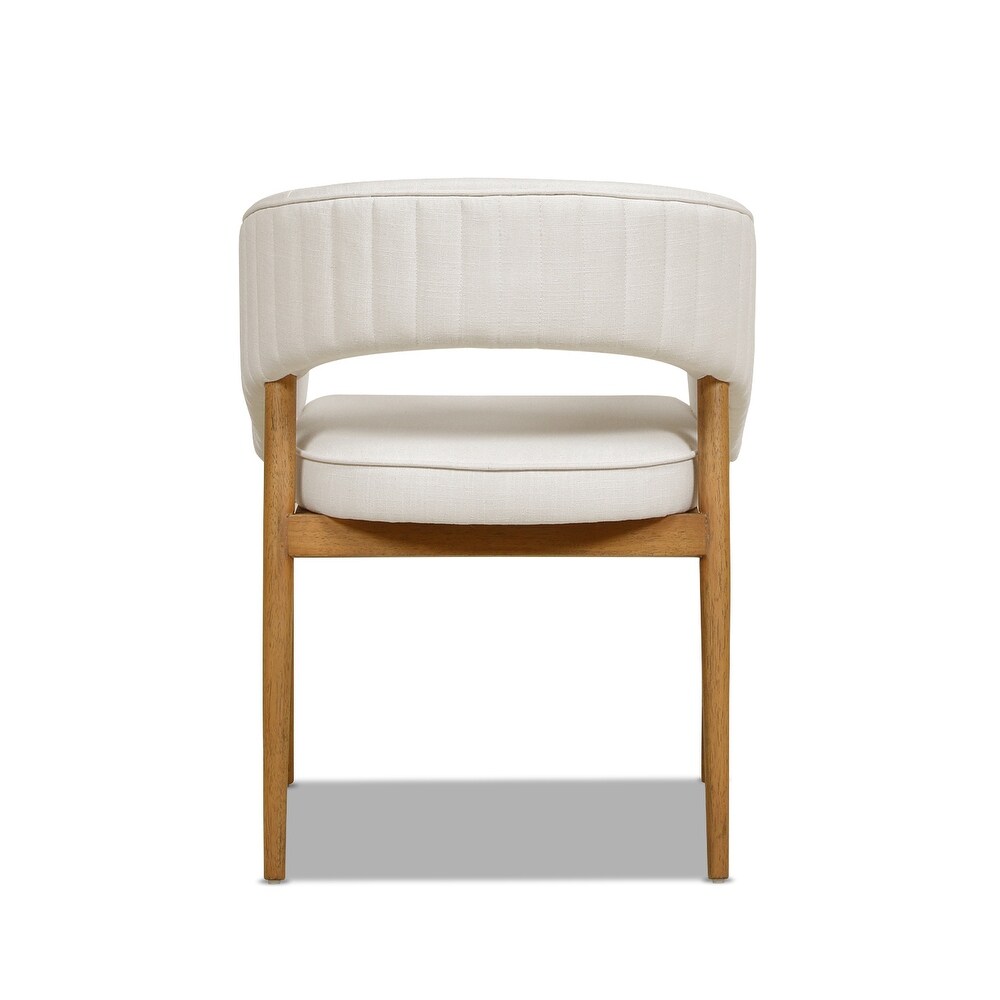 Mirah White Linen Upholstered Tufted Open Barrel Back Dining Chair