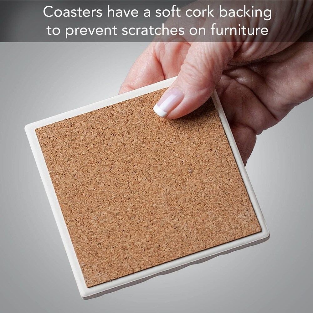 O' Christmas Tree Absorbent Stone Tumbled Tile Coaster 4 Pack with Protective Cork Backing Manufactured in The USA