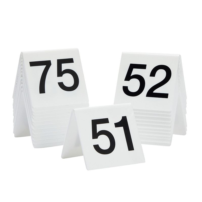 Set of 25 Acrylic Table Numbers for Wedding Reception， Plastic Tent Cards Numbered 51-75 for Restaurants， Banquets (3 x 2.75 x 2.5 In)